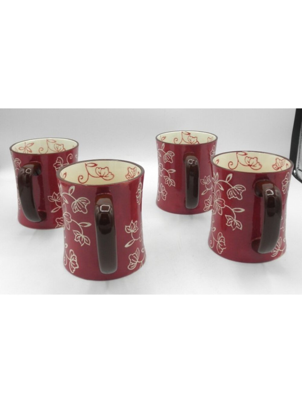 Temptations Floral Lace Cranberry Mug Set of 4 Pattern Code TEQFLLCRA - Picture 2 of 10